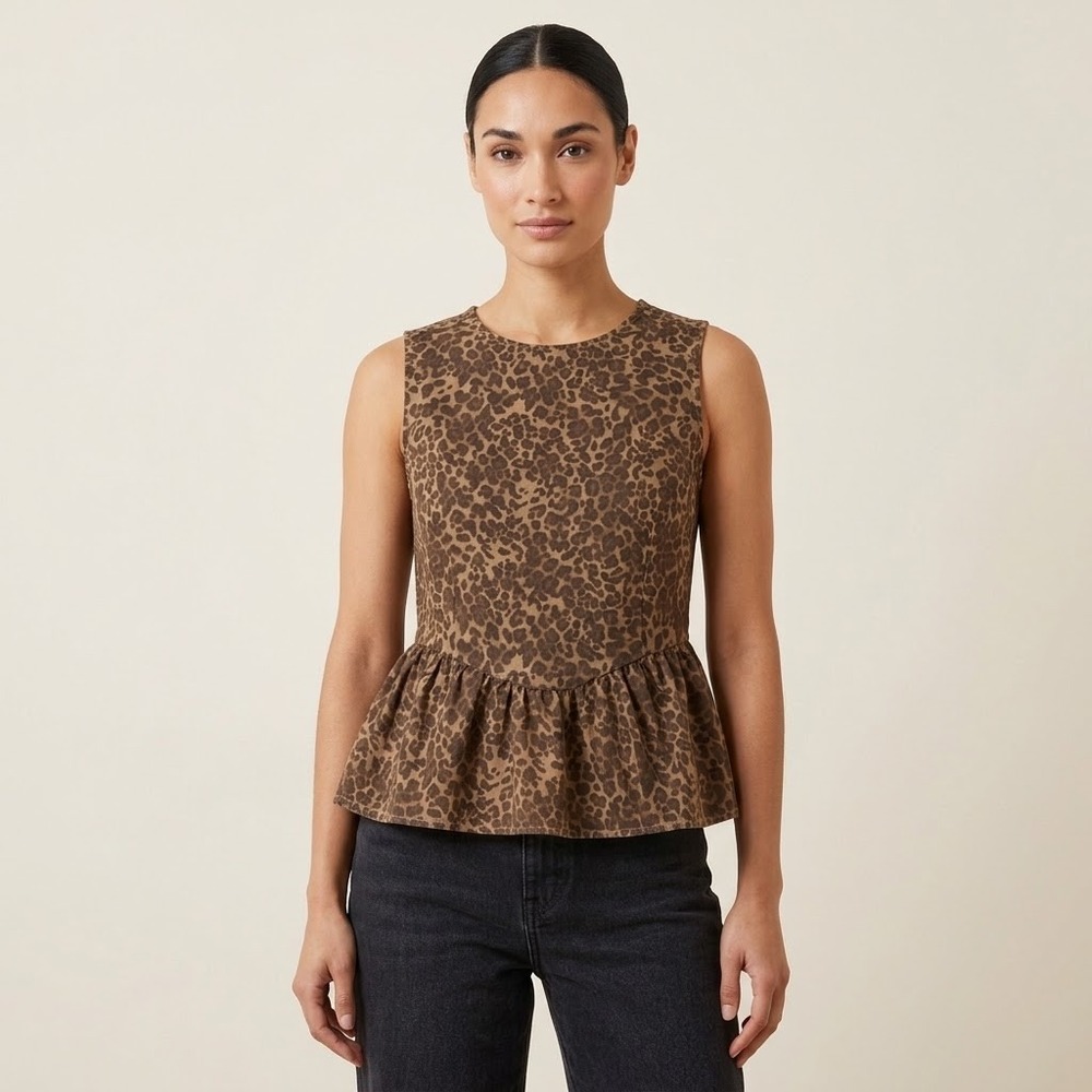 Mob Wife Glam Leopard Print Peplum Top Future Collective Brown XXL